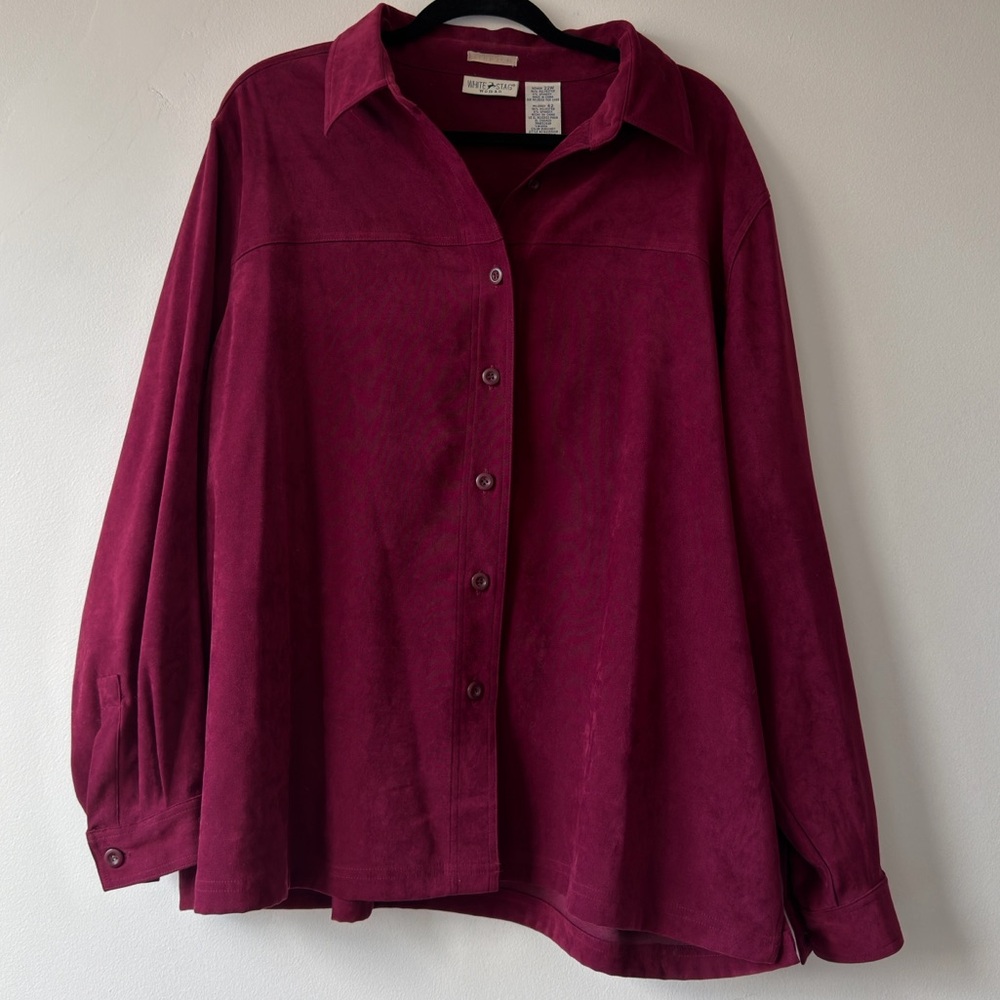 White Stag Suede-Like Button Front Shirt Jacket - Berry
